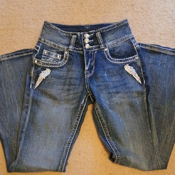 Sky Denim - Sky High Rise Blue Jeans with White Stitching